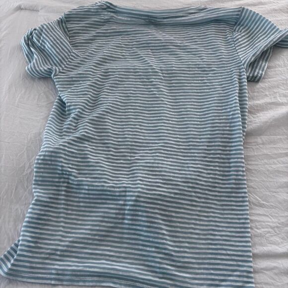 BOUTIQUE XSmall Blue White T Shirt Work Tie Slit Women's Casual Knot Blouse - Picture 2 of 3